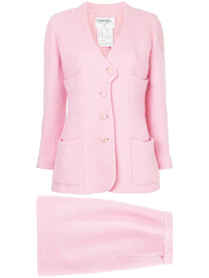 Chanel Vintage Patch Pockets Skirt Suit - Pink