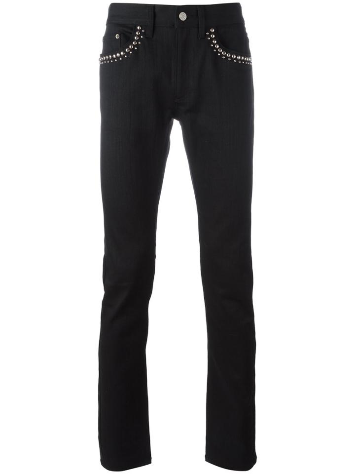 Roberto Cavalli Studded Elastic Slim Straight Denim Pants, Men's, Size: 36, Black, Cotton/spandex/elastane/metal