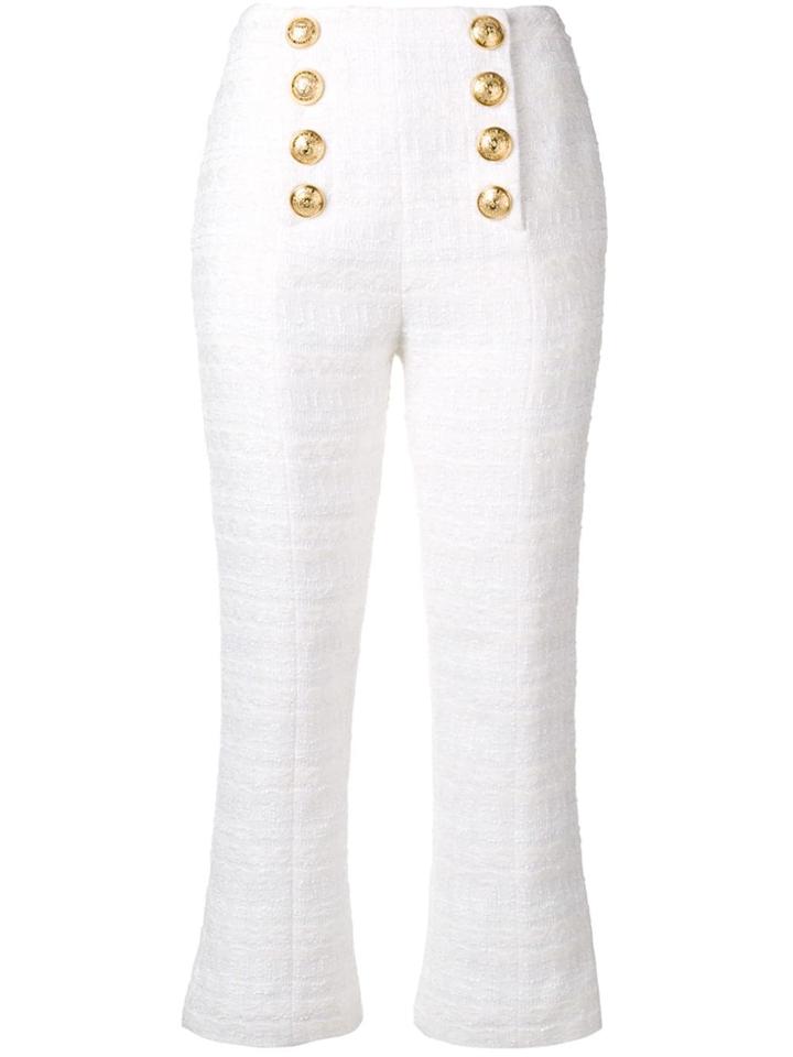 Balmain Textured Tweed Tailored Trousers - White