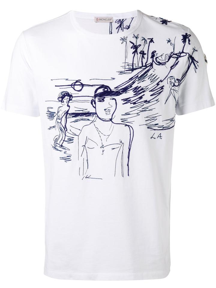 Moncler Stitched Motif T-shirt, Men's, Size: Xs, White, Cotton/polyester/acrylic