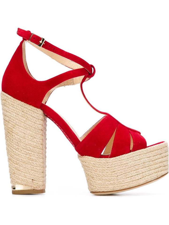 Paloma Barceló Chunky Heel Sandals, Women's, Size: 40, Red, Leather/suede/raffia