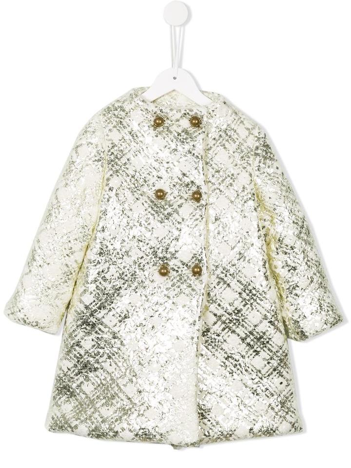 La Stupenderia Metallic Checked Coat, Girl's, Size: 10 Yrs, Nude/neutrals