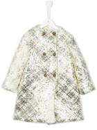 La Stupenderia Metallic Checked Coat, Girl's, Size: 10 Yrs, Nude/neutrals