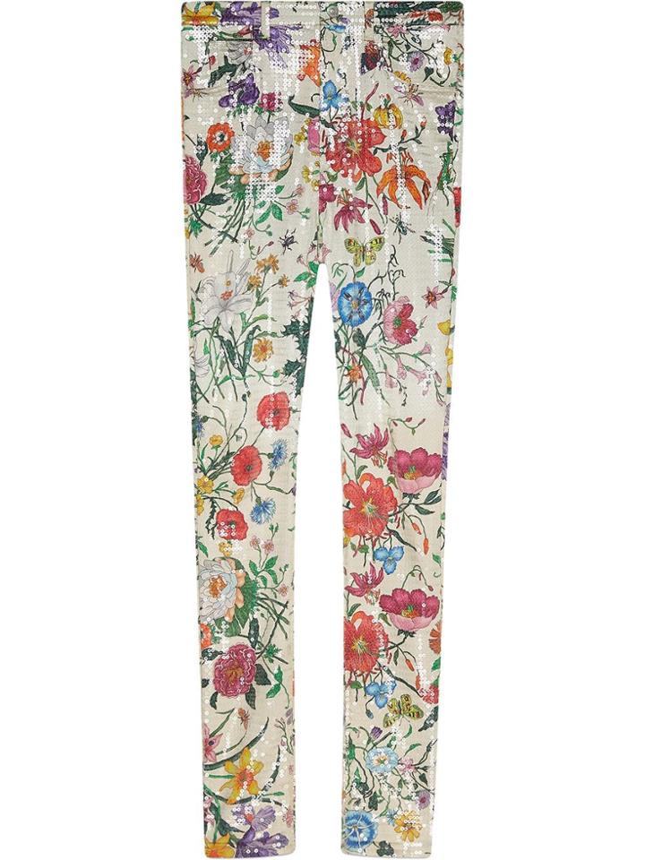 Gucci Super Skinny Pant With Flora Print - White