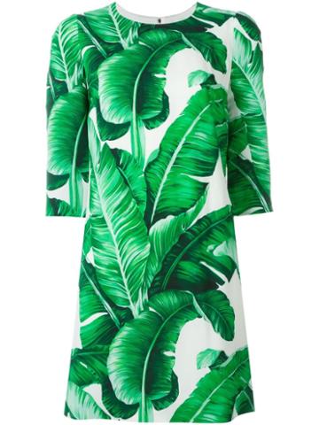 Dolce & Gabbana Banana Leaf Print Dress, Women's, Size: 42, Green, Viscose/silk/spandex/elastane