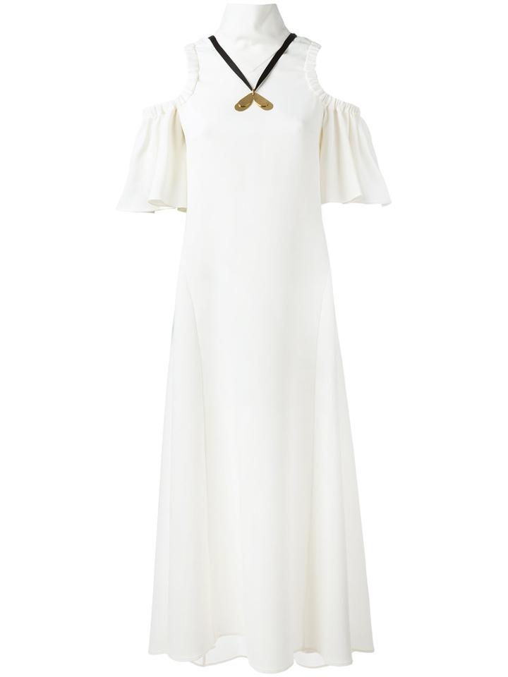 Ellery Cut-out Shoulder Flared Dress, Women's, Size: 8, White, Acetate/polyester