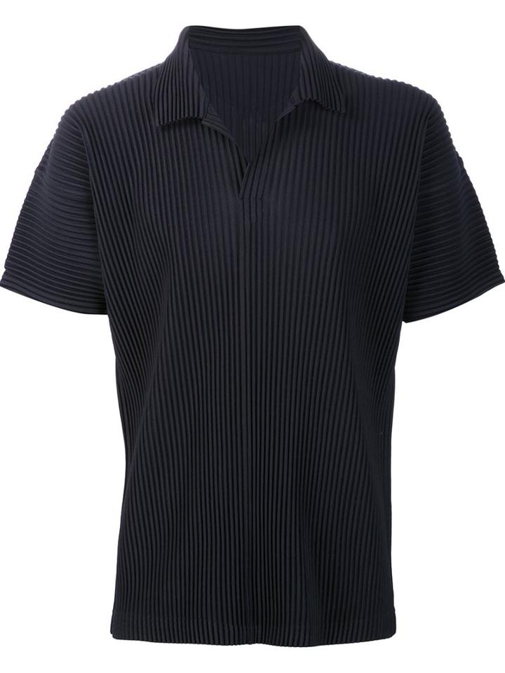 Homme Plissé Issey Miyake Pleated Polo Shirt, Men's, Size: 2, Blue, Recycled Polyester