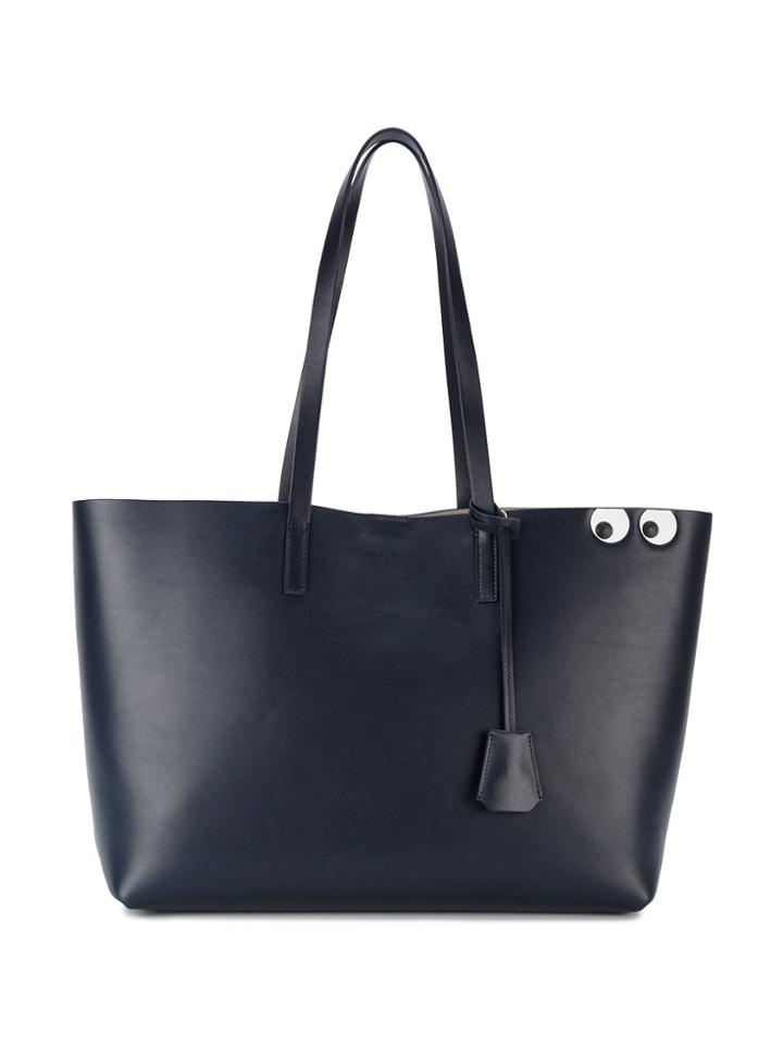 Anya Hindmarch Navy Leather Eye Detail Tote Bag - Blue