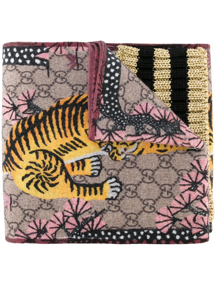 Gucci Bengal Intarsia Scarf, Women's, Pink/purple, Cotton