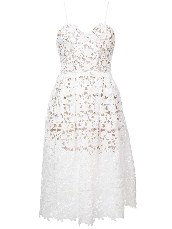 Self-portrait Floral Laser-cut Flared Dress - White