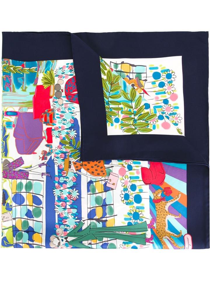 Salvatore Ferragamo Illustrated Print Scarf