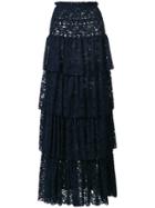 Pinko Tiered Lace Maxi Skirt - Blue