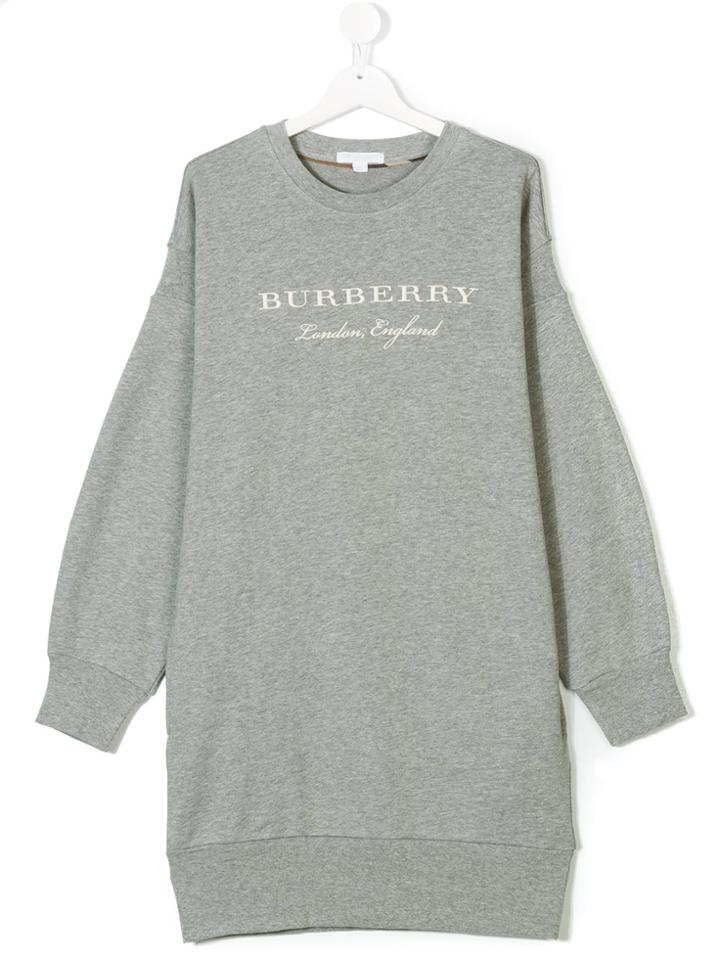 Burberry Kids Logo Printed Sweatshirt Dress - Grey