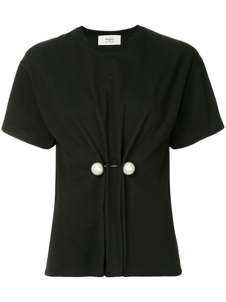 Ports 1961 Pearl Embellished Draped T-shirt - Black