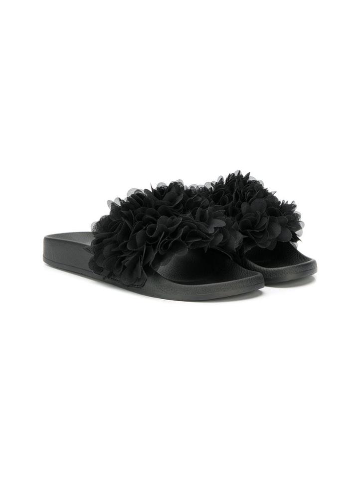 Colors Of California Kids Teen Floral Appliqués Slides - Black