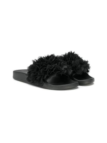 Colors Of California Kids Teen Floral Appliqués Slides - Black