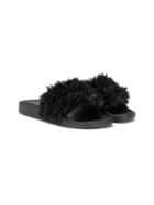 Colors Of California Kids Teen Floral Appliqués Slides - Black