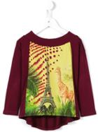 Junior Gaultier Giraffe And Eiffel Tower Print Top, Girl's, Size: 10 Yrs, Red