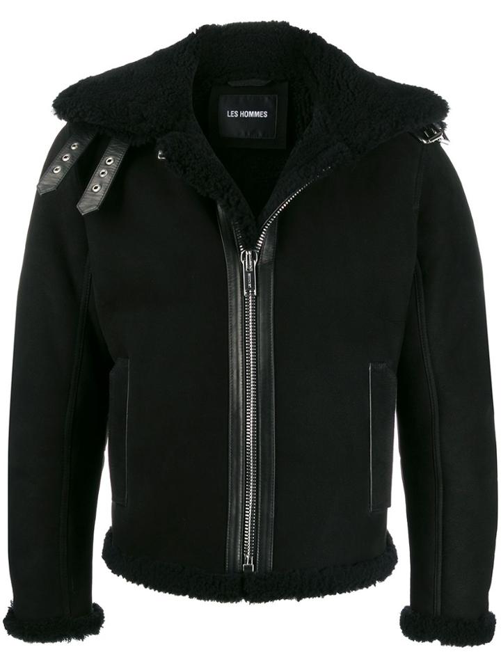 Les Hommes Shearling Aviator Jacket - Black