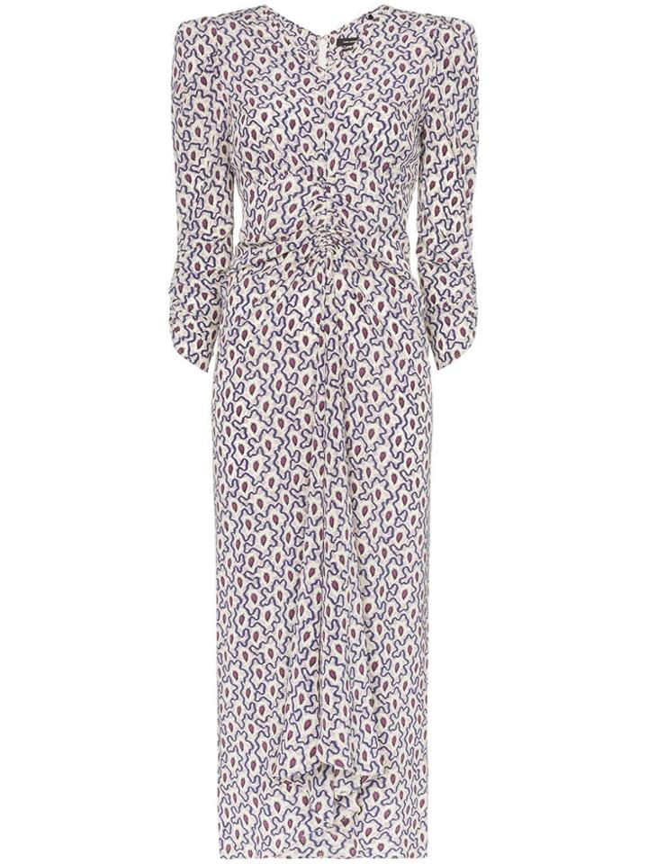 Isabel Marant Albi Abstract Print Ruched Detail Midi Dress - White