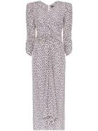 Isabel Marant Albi Abstract Print Ruched Detail Midi Dress - White