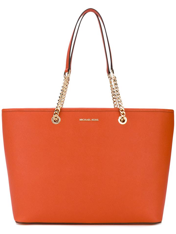 Michael Michael Kors - Chain-embellished Tote - Women - Leather - One Size, Yellow/orange, Leather