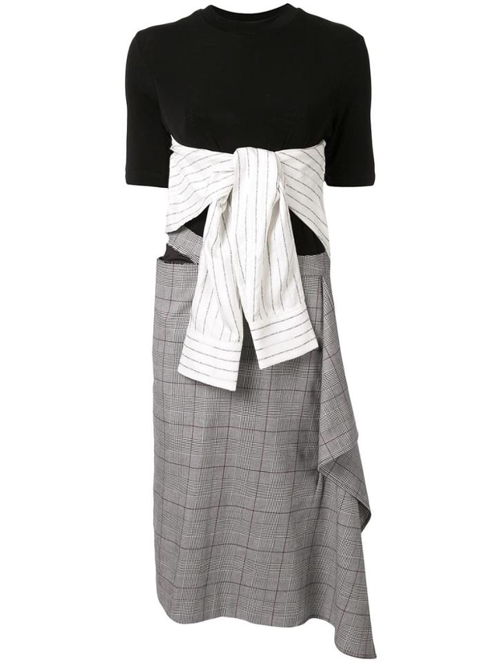 Unravel Project Contrast Check Midi Dress - Black