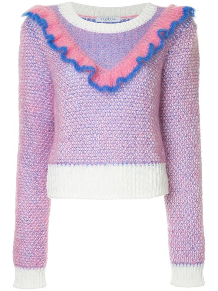 Vivetta Ruffle Trim Sweater - Pink & Purple