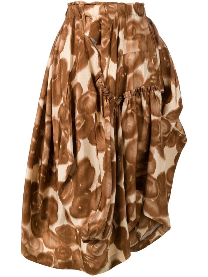 Comme Des Garçons Vintage Abstract Print Asymmetric Skirt - Brown