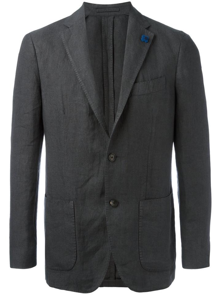 Lardini Pocket Front Blazer, Men's, Size: 56, Black, Hemp/polyester