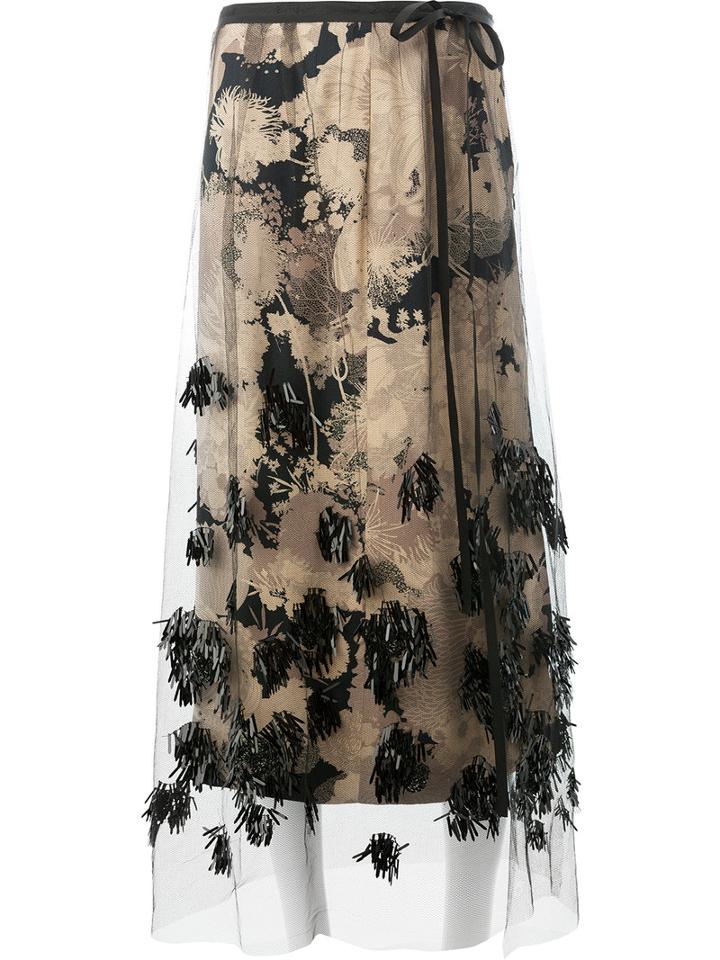 Dries Van Noten - Net Detail Skirt - Women - Viscose - 36, Women's, Nude/neutrals, Viscose