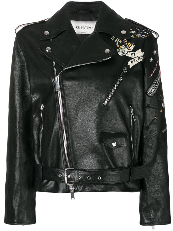 Valentino Tattoo Embroidered Biker Jacket - Black