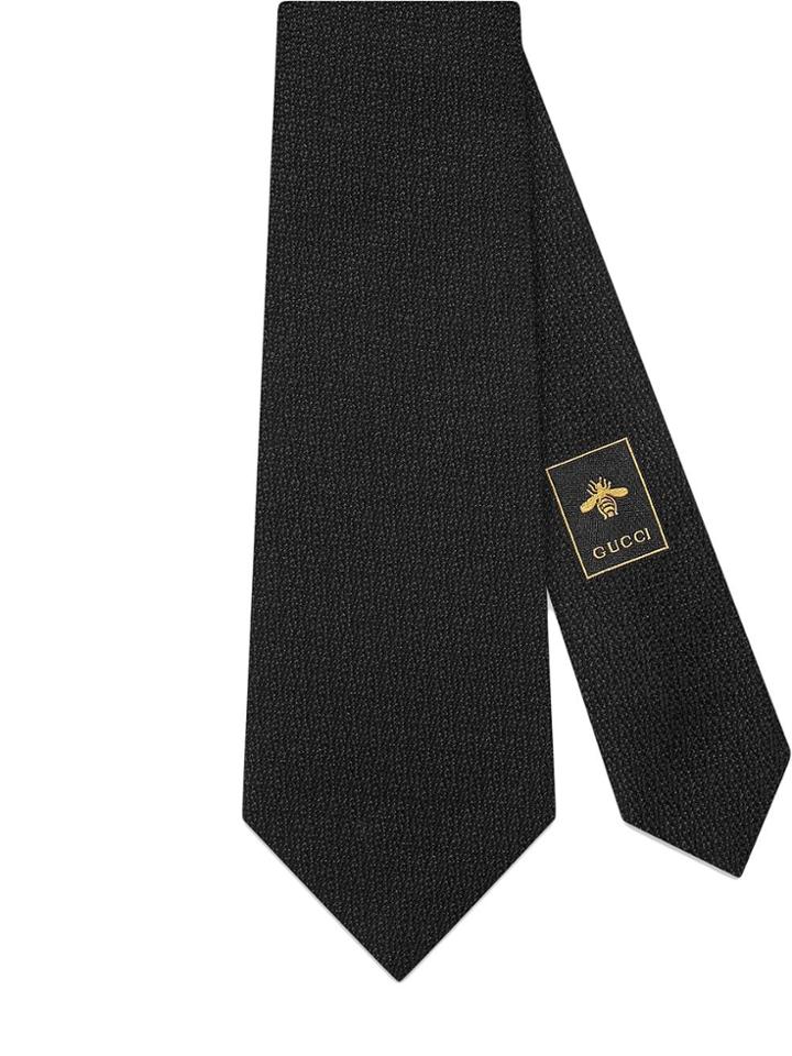 Gucci Tiger Head Underknot Silk Wool Tie - Black