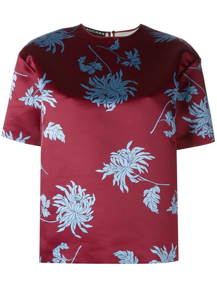 Rochas Shortsleeved Floral Top, Women's, Size: 40, Red, Silk/polyester