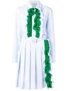 Prada Ruffle Panel Striped Shirt Dress - Blue