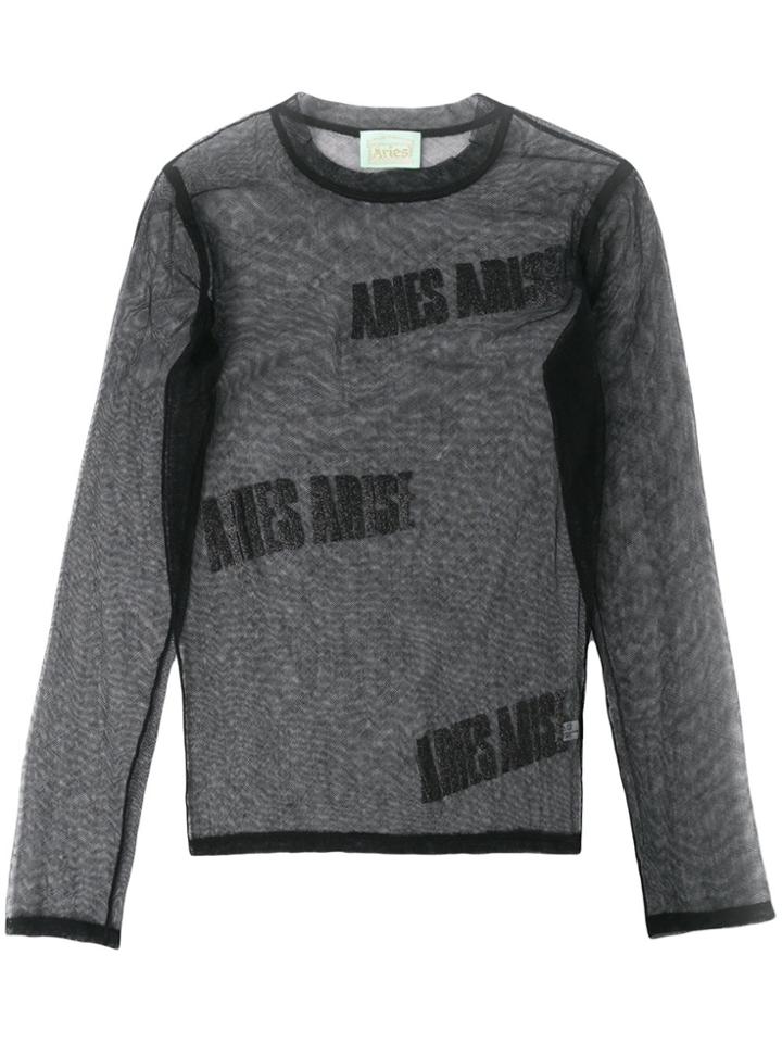 Aries Logo Tulle Long Sleeve Top - Black
