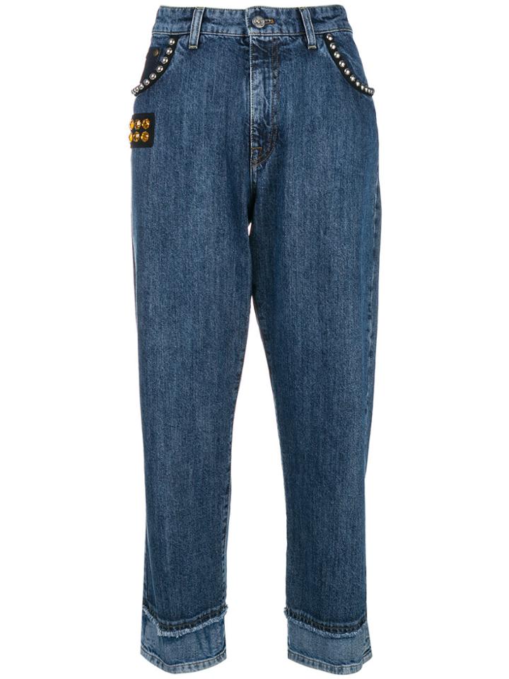 Miu Miu Embellished Straight-leg Cropped Jeans - Blue