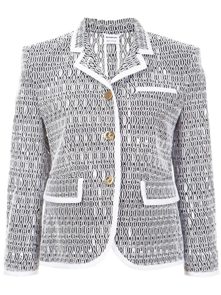 Thom Browne Jacquard Fitted Jacket, Women's, Size: 40, Black, Wool