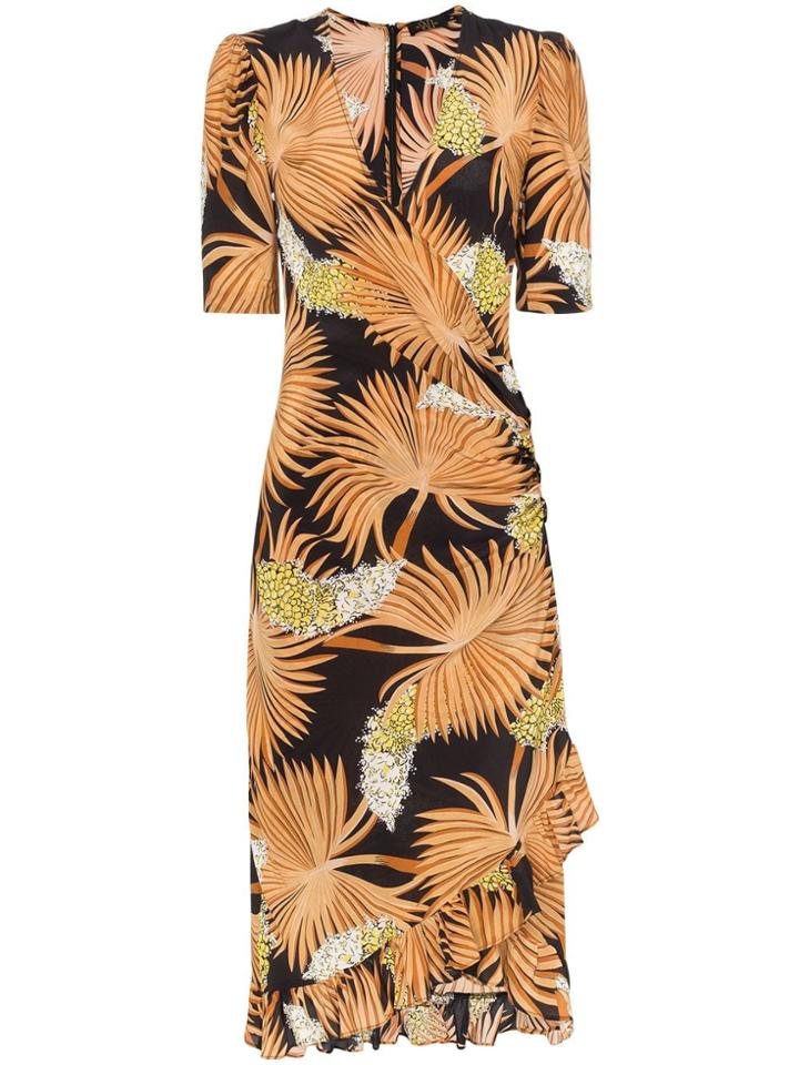 De La Vali Shanna Printed Silk Wrap Dress - Black