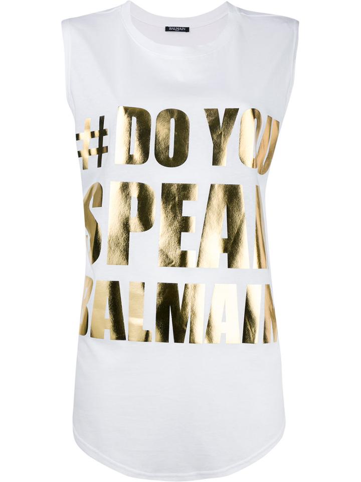 Balmain #doyouspeakbalmain Tank Top, Women's, Size: 34, White, Cotton