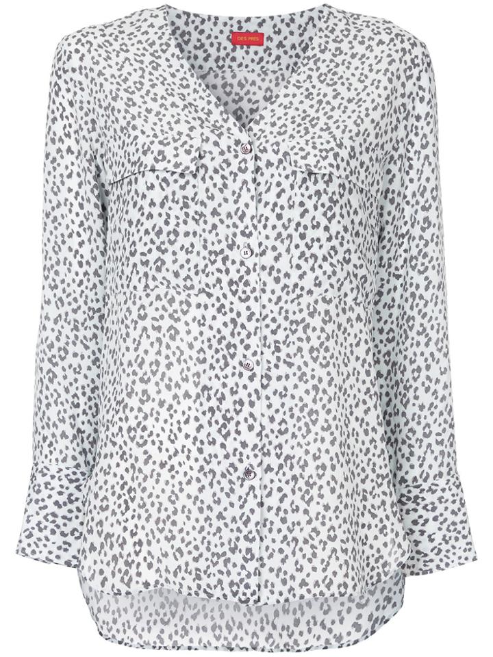 Des Prés Printed V-neck Buttoned Blouse - Blue