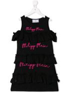 Philipp Plein Junior Logo Frill-trim Dress - Black