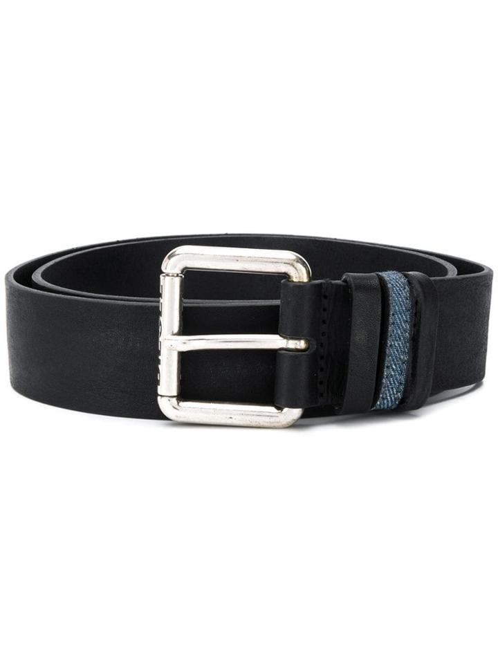 Diesel Leather Belt With Denim Loop - Black