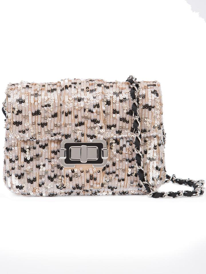 Monique Lhuillier - Sequinned Shoulder Bag - Women - Satin/satin Ribbon/sequin - One Size, Nude/neutrals, Satin/satin Ribbon/sequin