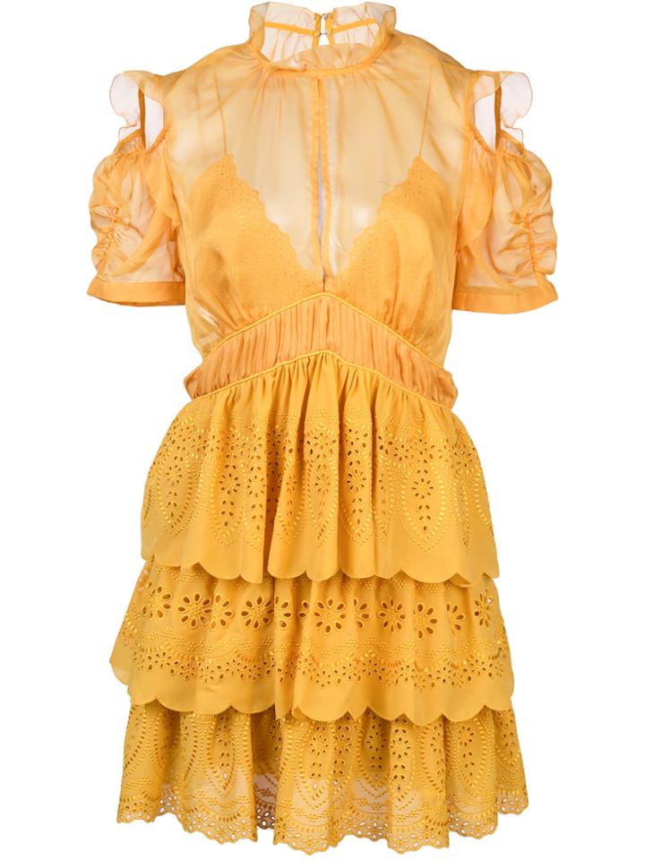 Self-portrait Tiered Ruffled Dress - Yellow & Orange