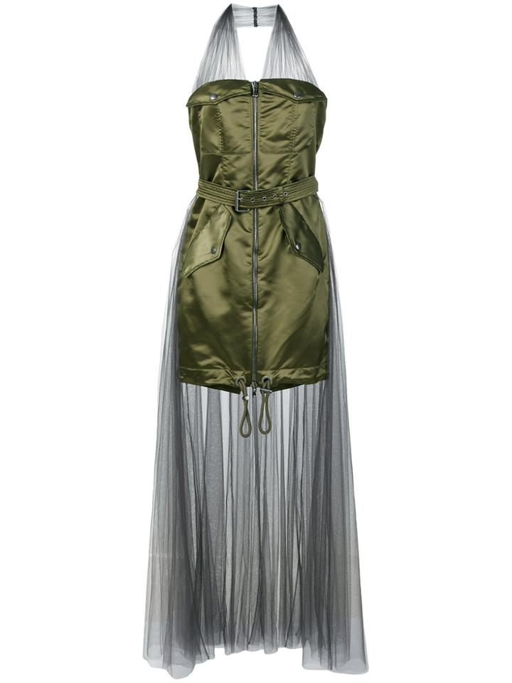 Moschino Halter Tulle Layer Nylon Dress - Green
