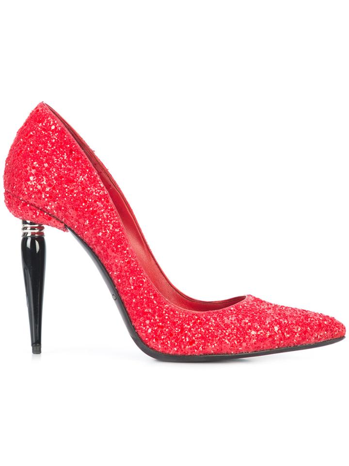 Oscar De La Renta Glitter Mariacarla Pointed Pumps - Red