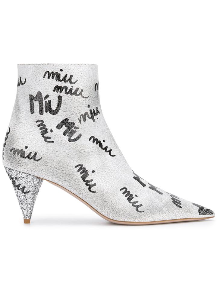 Miu Miu Logo Print Boots - White