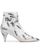 Miu Miu Logo Print Boots - White