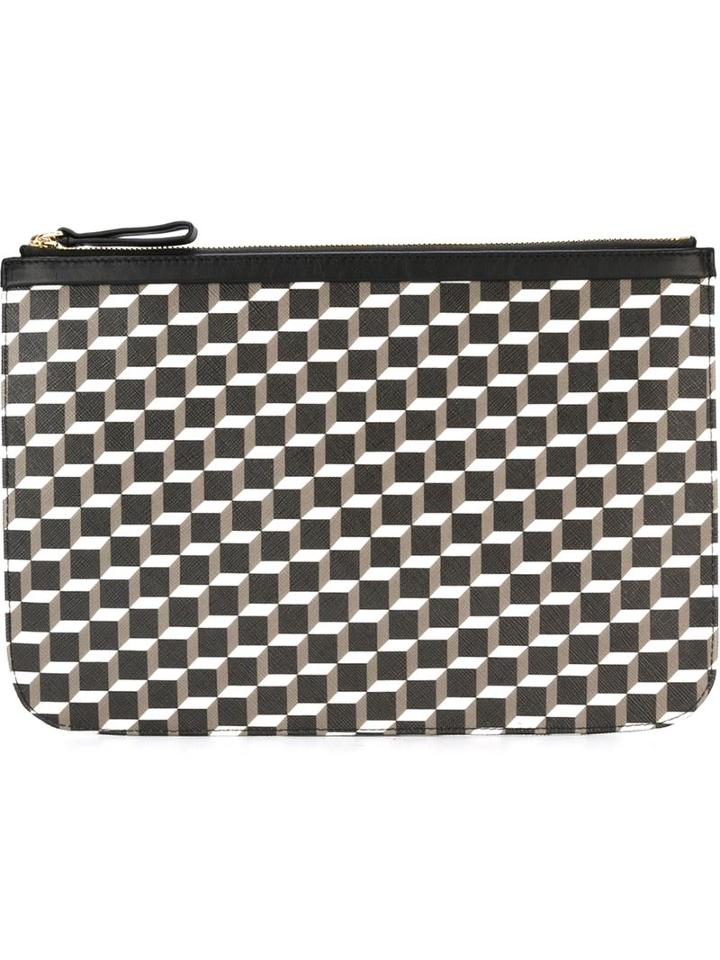 Pierre Hardy Cube Print Clutch, Men's, Calf Leather/leather/polyurethane/canvas